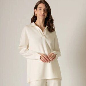 P Cill Harriet Collared Long Sleeve Butter Modal Top Ivory Neutral Minimalist